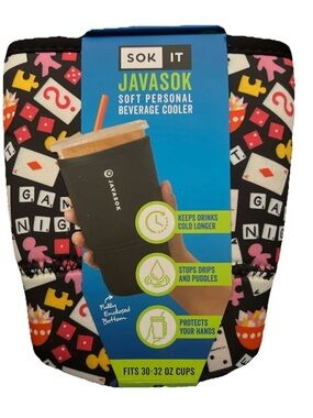 Sok It Javasok Soft Personal Beverage Cooler - Game Night Print New 30-32 oz cup